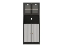 Aparador de cocina con encimera, almacenaje integrado, aparador, almacenaje con tira LED, 70 x 40 x 180 cm, mueble de cocina, negro