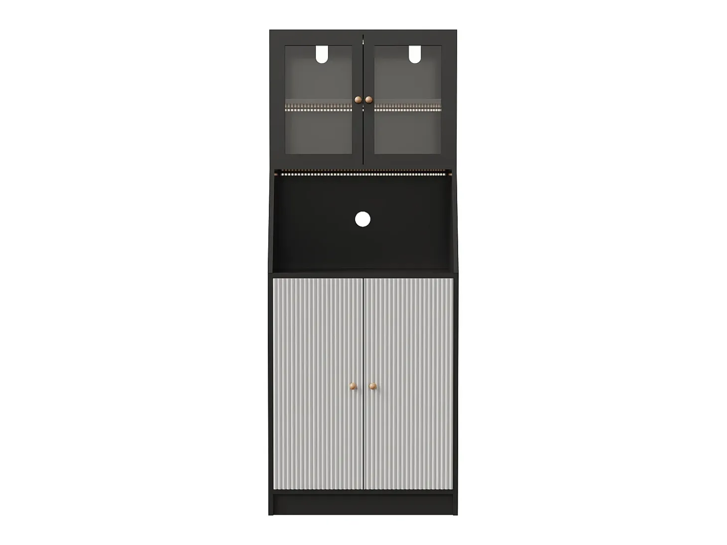 Aparador de cocina con encimera, almacenaje integrado, aparador, almacenaje con tira LED, 70 x 40 x 180 cm, mueble de cocina, negro