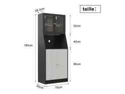 Aparador de cocina con encimera, almacenaje integrado, aparador, almacenaje con tira LED, 70 x 40 x 180 cm, mueble de cocina, negro