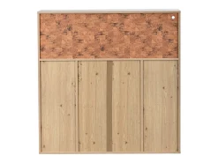 Aparador de cocina con estante de cristal, estante de cristal y botellero, 38x110x111cm, Natural