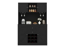 Aparador de cocina con estantes regulables y botellero, MDF, negro (120x40x188 cm)