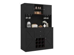 Aparador de cocina con estantes regulables y botellero, MDF, negro (120x40x188 cm)