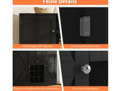 Aparador de cocina con estantes regulables y botellero, MDF, negro (120x40x188 cm)