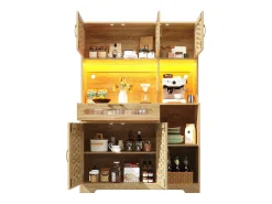 Aparador de cocina con iluminación LED, 5 puertas y cajón - Puertas de MDF trenzado - Natural