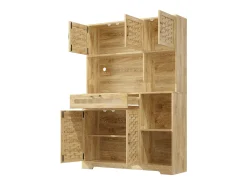 Aparador de cocina con iluminación LED, 5 puertas y cajón - Puertas de MDF trenzado - Natural