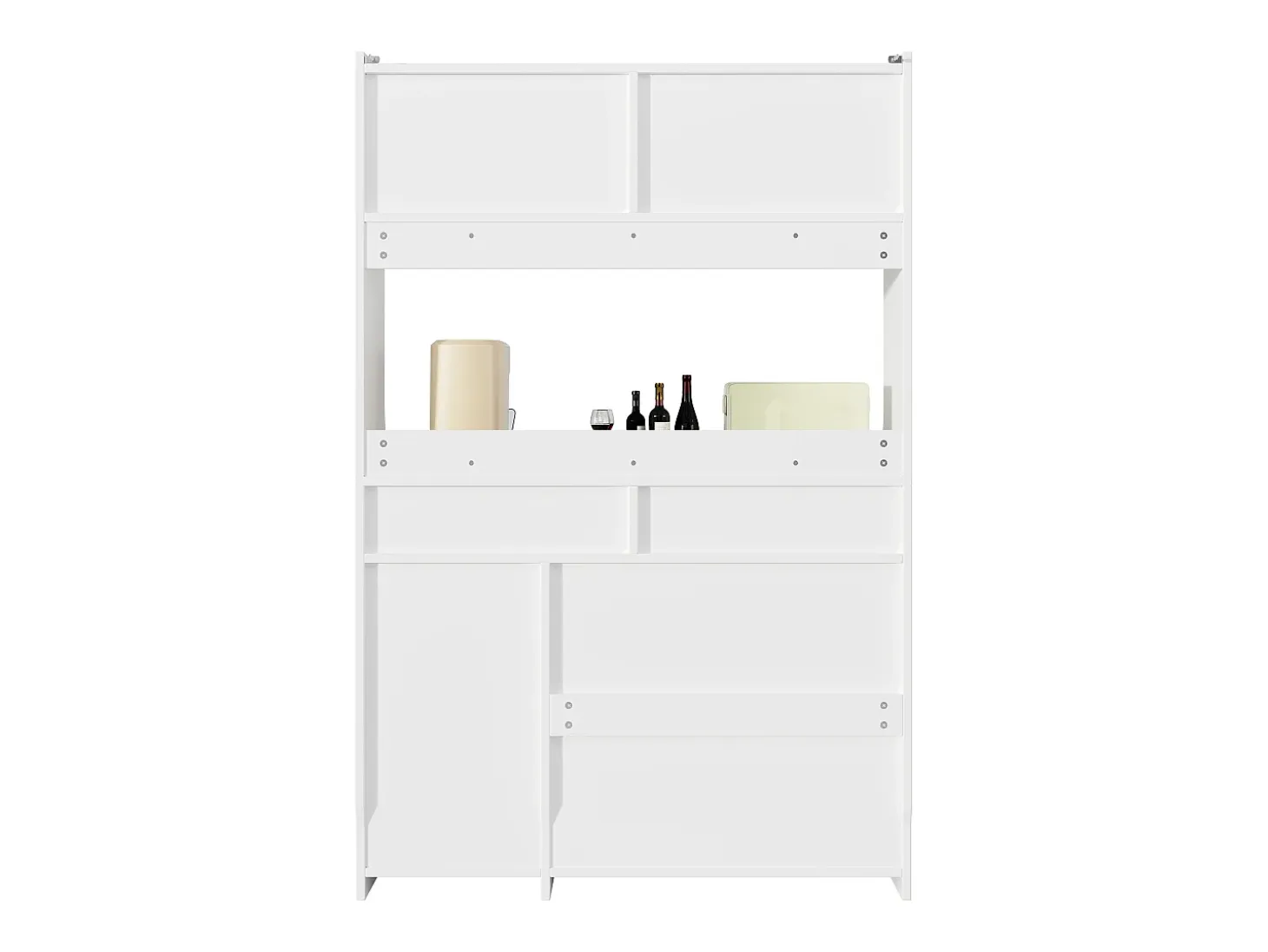 Aparador de cocina con iluminación LED, 4 puertas correderas de cristal, 1 puerta y 2 cajones - Blanco