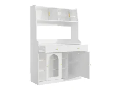 Aparador de cocina con iluminación LED, 4 puertas correderas de cristal, 1 puerta y 2 cajones - Blanco