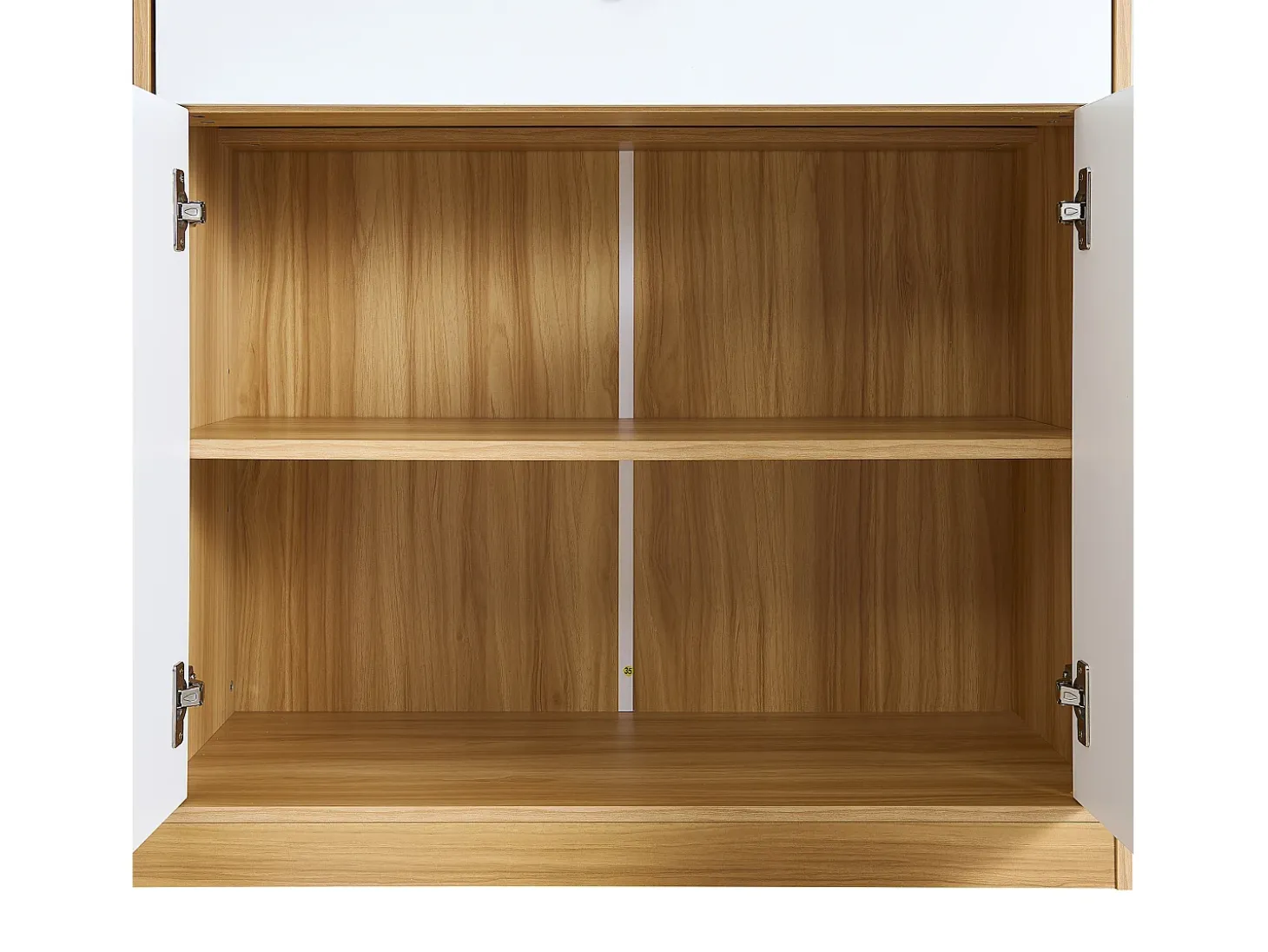 Aparador de cocina con iluminación LED, cajón y puertas - Gran capacidad de almacenaje - Color blanco y madera