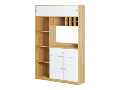Aparador de cocina con iluminación LED, cajón y puertas - Gran capacidad de almacenaje - Color blanco y madera