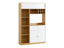 Aparador de cocina con iluminación LED, cajón y puertas - Gran capacidad de almacenaje - Color blanco y madera