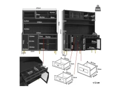 Aparador de cocina con iluminación LED, 4 puertas, 3 cajones y botellero - Negro