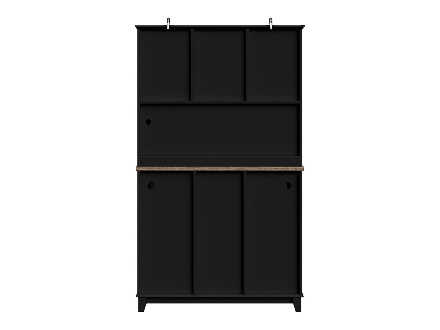 Aparador de cocina con iluminación LED, 3 cajones y 4 puertas - estantes regulables - Negro y madera