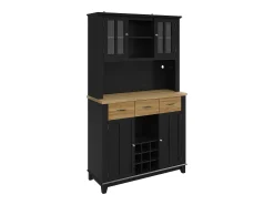 Aparador de cocina con iluminación LED, 3 cajones y 4 puertas - estantes regulables - Negro y madera