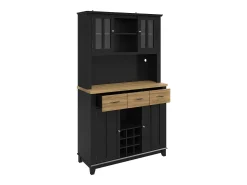 Aparador de cocina con iluminación LED, 3 cajones y 4 puertas - estantes regulables - Negro y madera