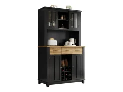 Aparador de cocina con iluminación LED, 3 cajones y 4 puertas - estantes regulables - Negro y madera