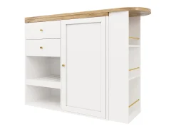 Aparador de cocina con tablero giratorio 360°, 2 cajones, 1 puerta y 2 nichos, blanco - 204x39x104cm