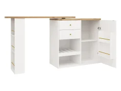 Aparador de cocina con tablero giratorio 360°, 2 cajones, 1 puerta y 2 nichos, blanco - 204x39x104cm