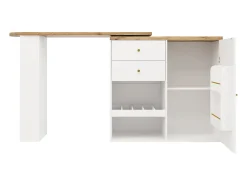 Aparador de cocina con tablero giratorio 360°, 2 cajones, 1 puerta y 2 nichos, blanco - 204x39x104cm