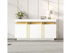 Aparador de cocina de 3 puertas con encimera efecto mármol para salón o dormitorio, blanco