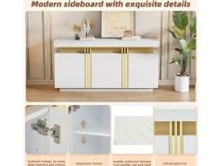 Aparador de cocina de 3 puertas con encimera efecto mármol para salón o dormitorio, blanco