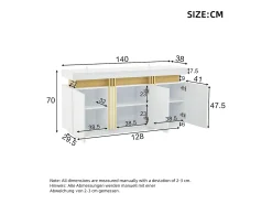 Aparador de cocina de 3 puertas con encimera efecto mármol para salón o dormitorio, blanco