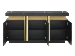 Aparador de cocina de 3 puertas con tablero efecto mármol para salón, dormitorio, color negro