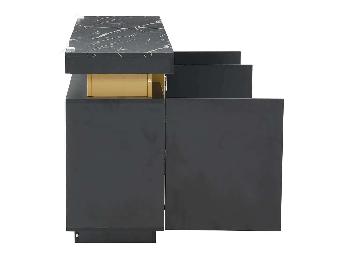 Aparador de cocina de 3 puertas con tablero efecto mármol para salón, dormitorio, color negro