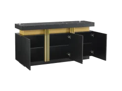 Aparador de cocina de 3 puertas con tablero efecto mármol para salón, dormitorio, color negro