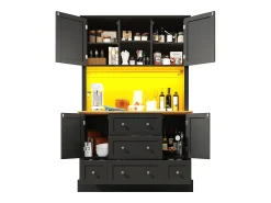 Aparador de cocina de alta calidad - 115 x 40 x 180 cm - con LED + 3 cajones + 4 puertas - MDF - negro