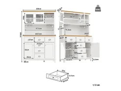 Aparador de cocina de estilo rústico - 104 x 40 x 180 cm - con puertas, LED, estantes de almacenamiento y cajones - MDF - blanco