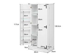 Aparador de cocina estilo rústico con LED, 2 puertas y estantes ajustables, MDF, blanco (128,5 x 44,5 x 15,88 cm)