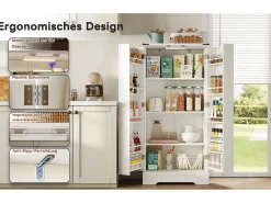 Aparador de cocina estilo rústico con LED, 2 puertas y estantes ajustables, MDF, blanco (128,5 x 44,5 x 15,88 cm)