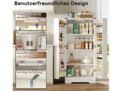 Aparador de cocina estilo rústico con LED, 2 puertas y estantes ajustables, MDF, blanco (128,5 x 44,5 x 15,88 cm)