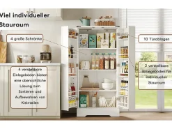 Aparador de cocina estilo rústico con LED, 2 puertas y estantes ajustables, MDF, blanco (128,5 x 44,5 x 15,88 cm)