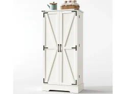Aparador de cocina estilo rústico con LED, 2 puertas y estantes ajustables, MDF, blanco (128,5 x 44,5 x 15,88 cm)