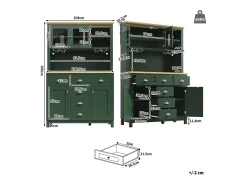 Aparador de cocina estilo rústico - 104 x 40 x 180 cm - con puertas, LED, estantes de almacenamiento y cajones - MDF - verde