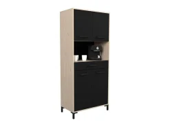 Aparador de cocina FACTORY - roble y negro - 2 puertas + 1 cajón - Modular - 80 x 43,3 x 185 cm
