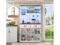 Aparador de cocina LED con enchufes, diseño rústico, MDF blanco/marrón, 2 cajones, estantes regulables (100x40x172cm)