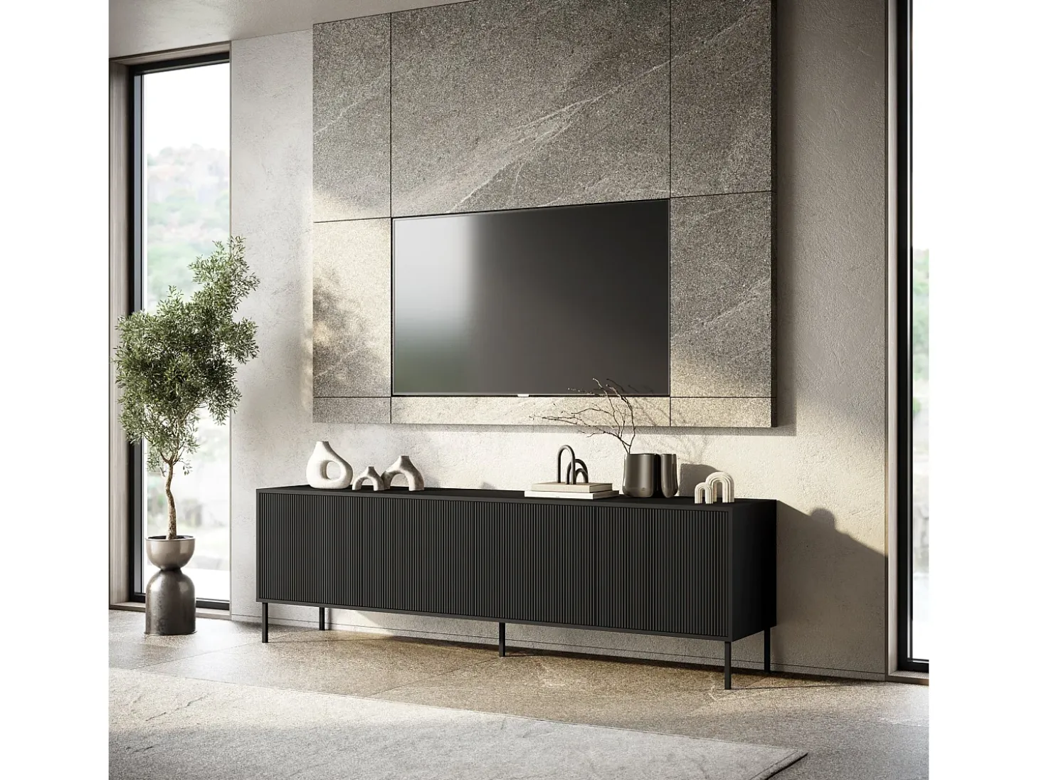 Aparador de cocina moderno 4 puertas con patas de metal Budapest CA - Negro