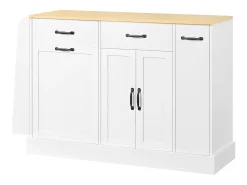 Aparador de cocina moderno - 133,5 x 40 x 86 cm - con especiero exterior + puertas + cajones - MDF - blanco
