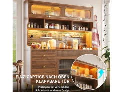 Aparador de cocina moderno - 145 x 39 x 171 cm - con LED + 5 cajones + puertas + balda y tablero perforado - MDF + cristal - blanco