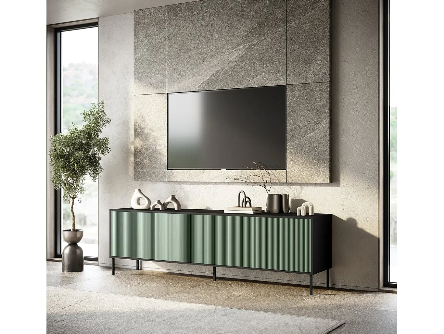 Aparador de cocina moderno 4 puertas con patas de metal Budapest CA - Verde oscuro