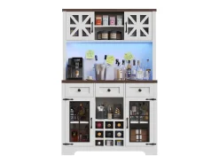 Aparador de cocina moderno - 120 x 40 x 180 cm - con 4 puertas de cristal + 3 cajones + estantes + LED - MDF + cristal - blanco