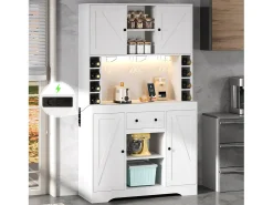 Aparador de cocina moderno - 105 x 40 x 180 cm - con estantes + cajón + luces LED + 4 puertas - MDF - blanco