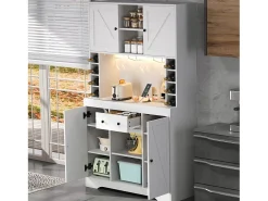 Aparador de cocina moderno - 105 x 40 x 180 cm - con estantes + cajón + luces LED + 4 puertas - MDF - blanco
