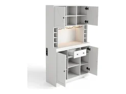 Aparador de cocina moderno - 105 x 40 x 180 cm - con estantes + cajón + luces LED + 4 puertas - MDF - blanco