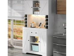 Aparador de cocina moderno - 105 x 40 x 180 cm - con estantes + cajón + luces LED + 4 puertas - MDF - blanco