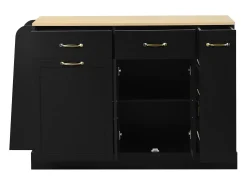 Aparador de cocina moderno - 133,5 x 40 x 86 cm - con especiero exterior + puertas + cajones - MDF - negro