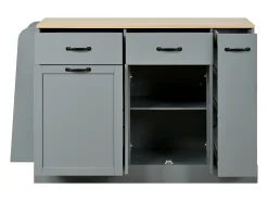 Aparador de cocina moderno - 133,5 x 40 x 86 cm - con especiero exterior + puertas + cajones - MDF - gris
