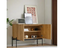 Aparador de Cocina, Mueble de Almacenamiento con 2 Puertas, Patas Metálicas, Diseño Lineal, 100 x 40 x 75 cm, Madera